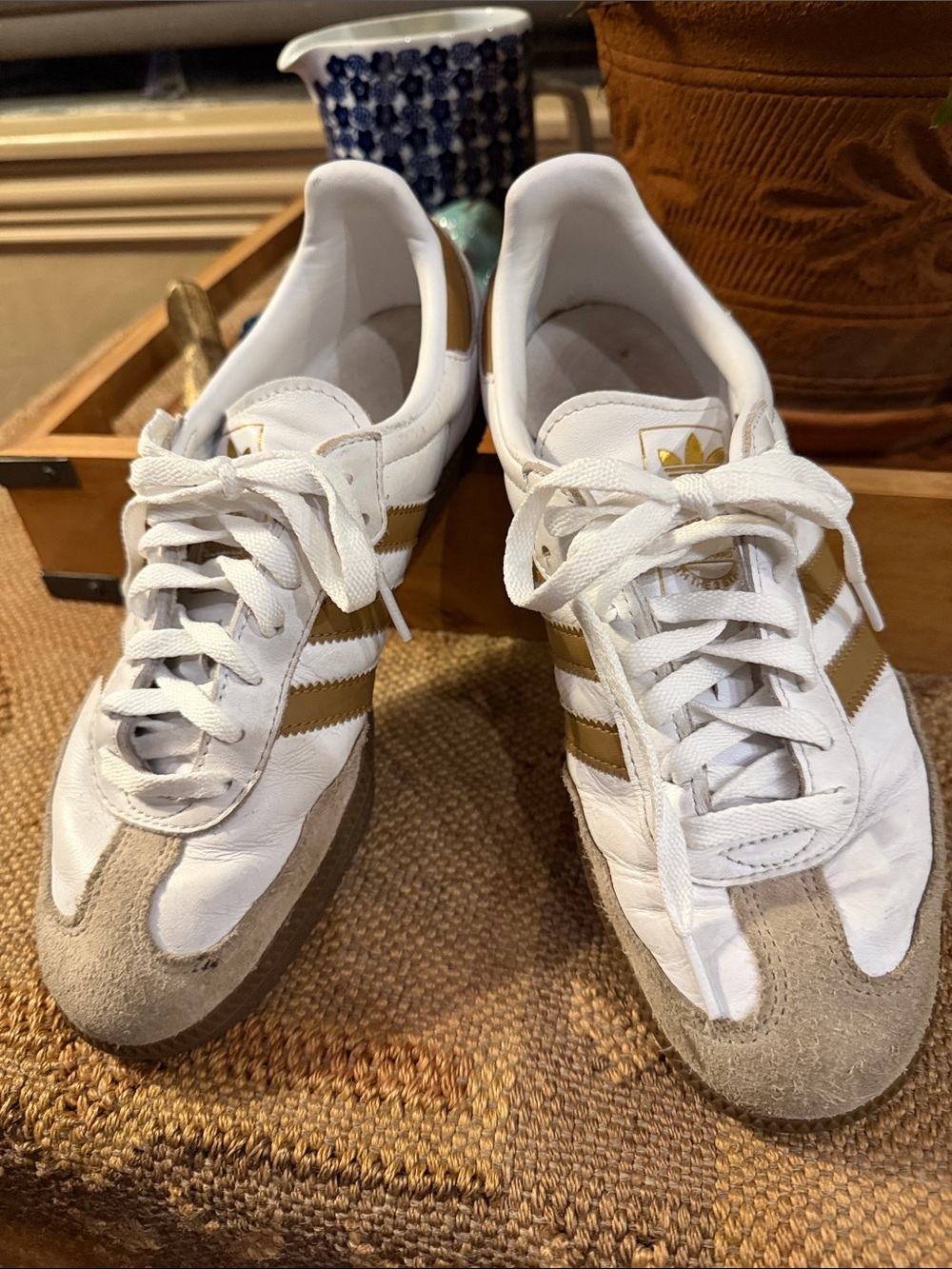 Adidas Samba Men's White Sneakers with Gold Stripes